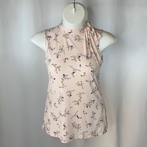 Ann Taylor Sleeveless blush Pink floral Print high Neck Women Blouse Top Small
